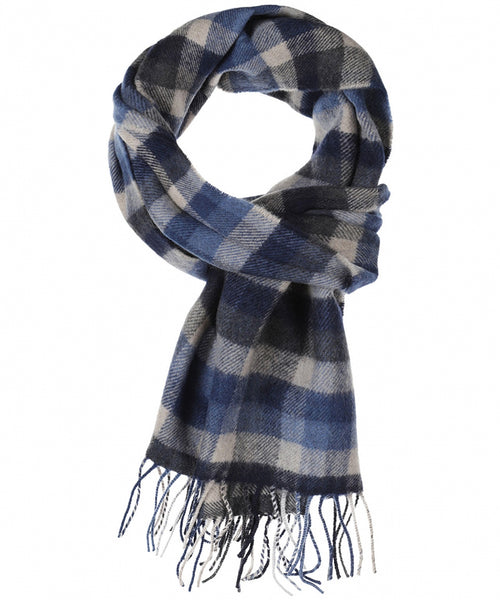 Merino Luxery Wool Scarf | Silver Blue Navy Check