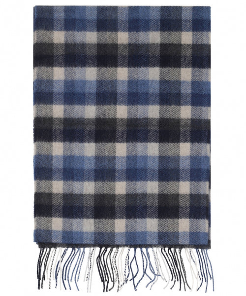 Merino Luxery Wool Scarf | Silver Blue Navy Check