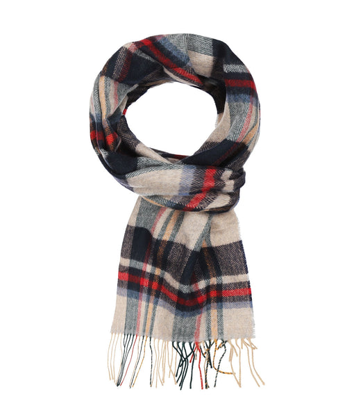 Merino Luxury Wool Scarf | Navy Red Biscuit Check