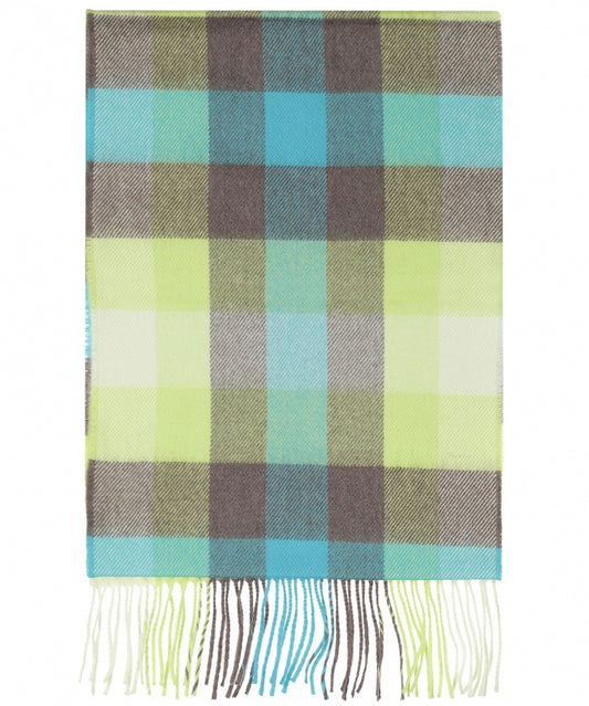 Merino Luxury Wool Scarf | Turquoise Yellow Brown Check