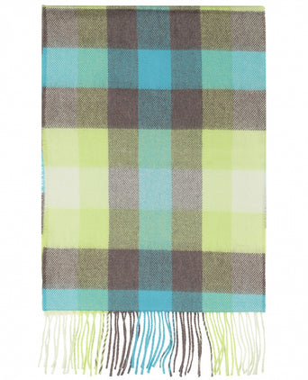 Merino Luxery Wool Scarf | Turquoise Yellow Brown Check