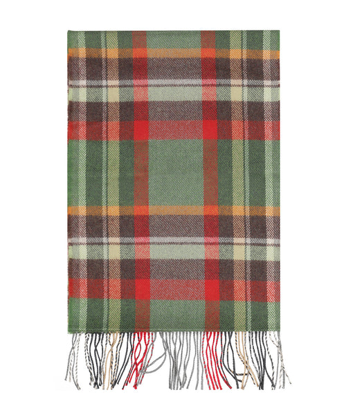Merino Luxery Wool Scarf | Green Rust Orange Brown Check