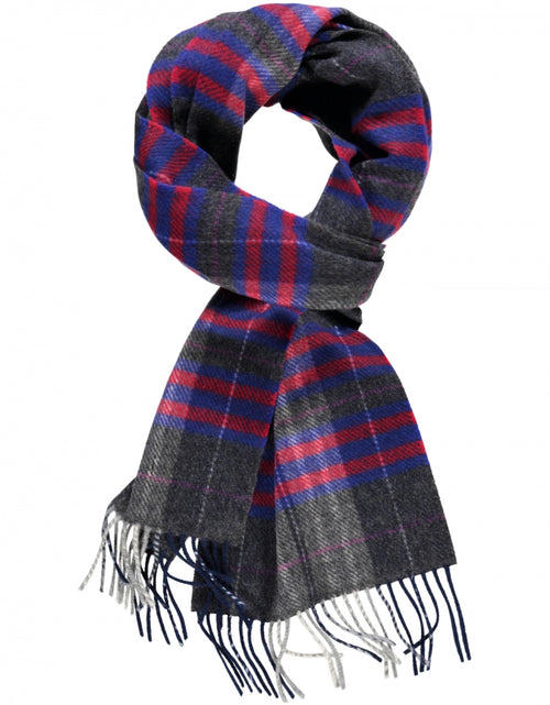 Wool Cashmere Scarf | Grey Blue Red Check