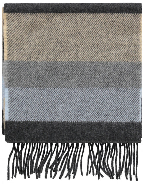 Wool Cashmere Scarf | Denim Taupe Grey Stripe