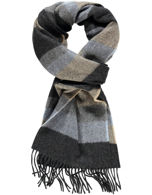Wool Cashmere Scarf | Denim Taupe Grey Stripe