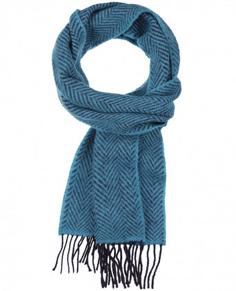 Cashmere Merino Scarf | Navy Teal Herringbone