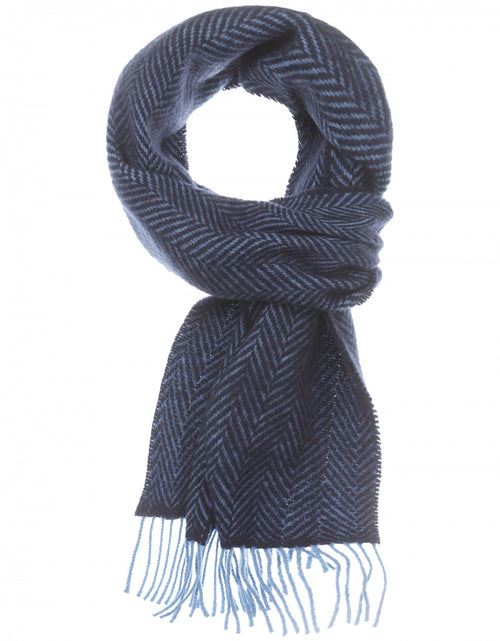 Cashmere Merino Scarf | Blue Navy Herringbone