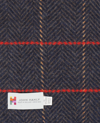 Cashmere Merino Scarf | Denim with Beige Red Windowpane
