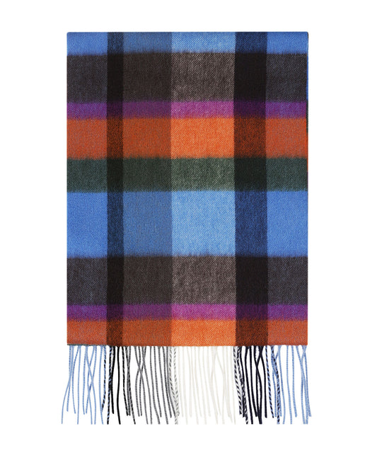 Sjaal 100% Cashmere | Blauw Oranje Multi Blok Ruit