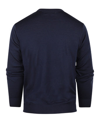 Merino Ronde Hals Ruit Pullover | Denim Blauw