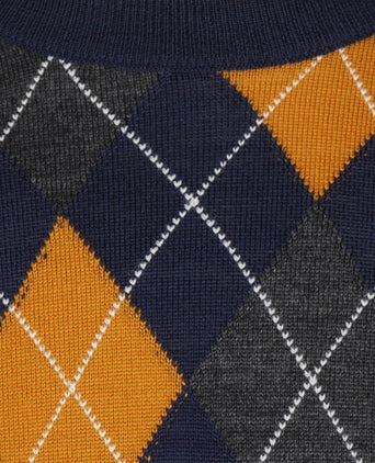 Merino Ronde Hals Ruit Pullover | Denim Blauw