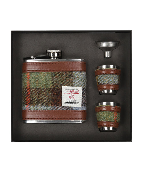 Harris Tweed Hip Flask Gift Set | Groen