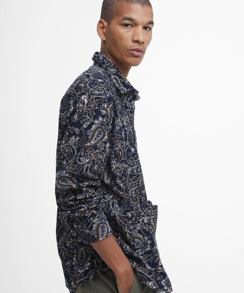 Barbour Brignall Printed Corduroy Overshirt | Navy Blauw