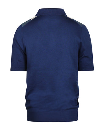 Argyle Polo Korte Mouw | Navy Blauw