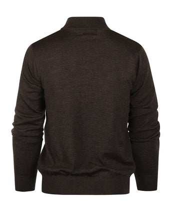 Pullover Merinowol ritskraag | Donker Bruin