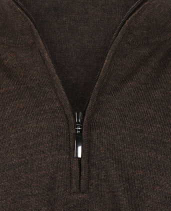 Pullover Merinowol ritskraag | Donker Bruin