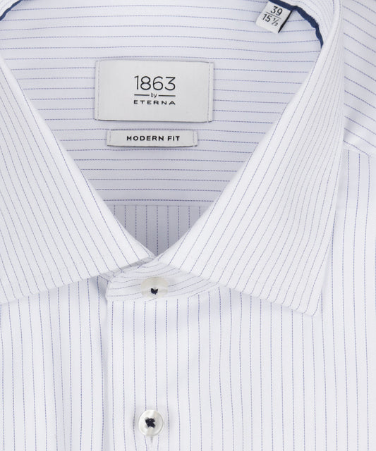 Shirt Dubbele Manchet | Wit ministreep Lichtblauw