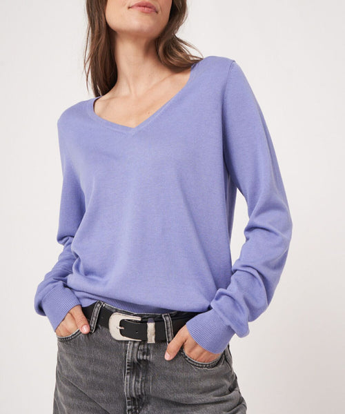 Basic Dames V-hals Pullover Katoenmix | Paars