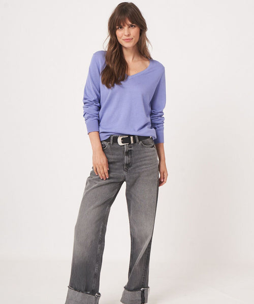 Basic Dames V-hals Pullover Katoenmix | Paars