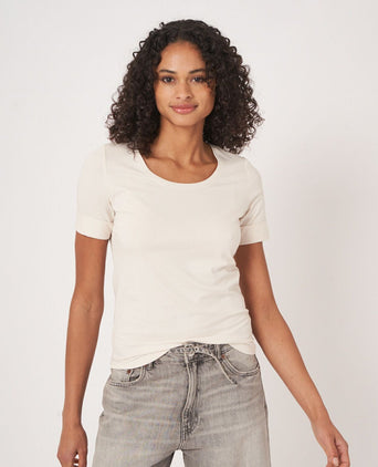 T-shirt Dames Opgerolde mouwen | Wit