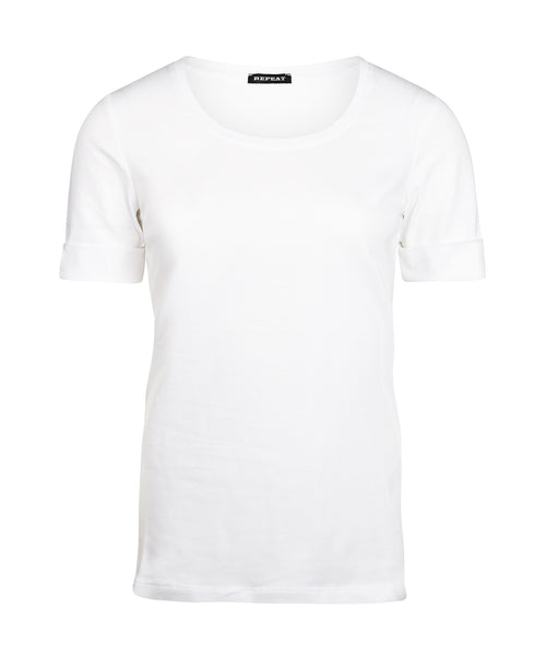 T-shirt Dames Opgerolde mouwen | Wit