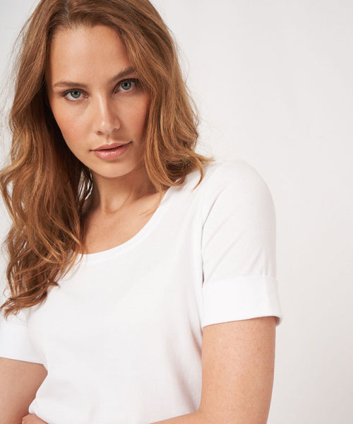 T-shirt Dames Opgerolde mouwen | Wit