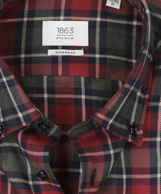 Shirt Brushed Cotton | Grote ruit Rood/Olijf/Wit