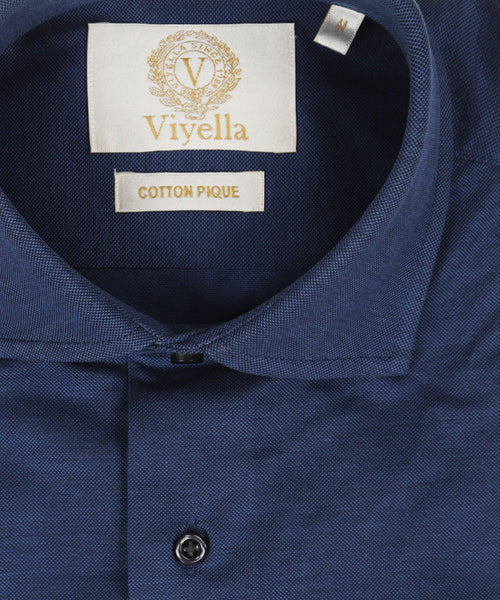 Viyella Knitted Pique Shirt | Navy Blauw