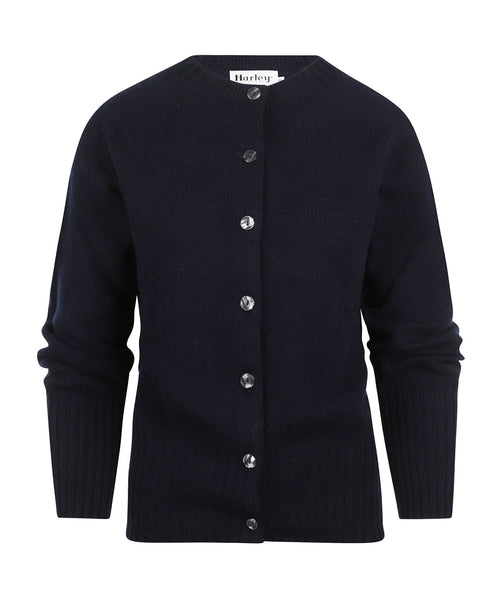 Harley of Scotland Dames Grofgebreid Knoop Vest | Navy Blauw