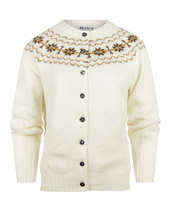 Harley of Scotland Dames Fair Isle Knoopvest | Wit