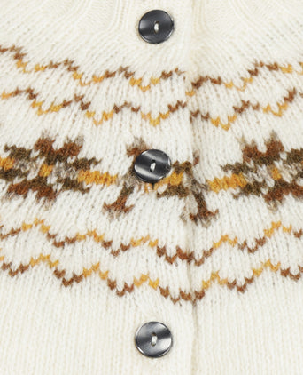 Harley of Scotland Dames Fair Isle Knoopvest | Wit