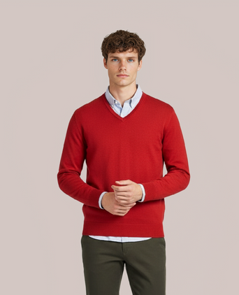 Pullover V-Hals Cotton/Cashmere | Rood
