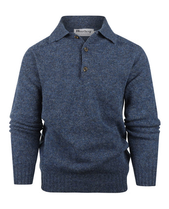 Harley of Scotland Pullover met Polokraag | Denim Blauw