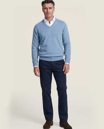 Pullover klassiek Lamswol v-hals | Blauw