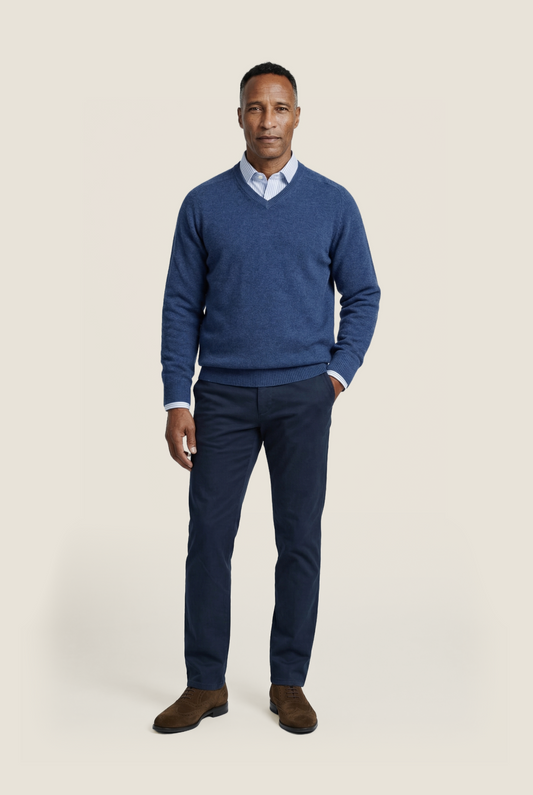 Classic Lambswool v-neck sweater | Blue