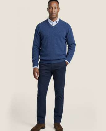 Pullover klassiek Lamswol v-hals | Blauw