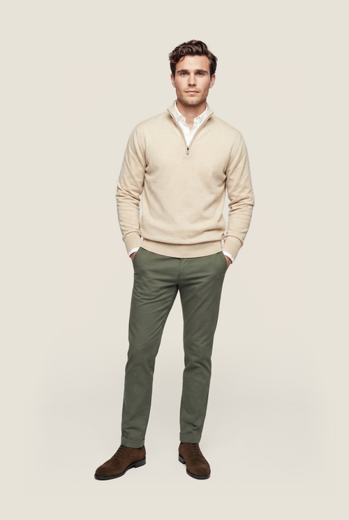 Pullover Merinowol ritskraag | Beige