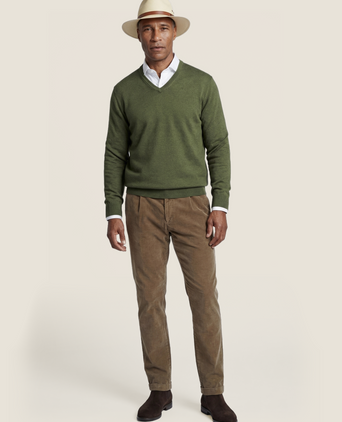 Pullover V-Hals Cotton/Cashmere | Groen