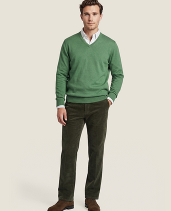 Pullover V-Hals Cotton/Cashmere | Groen