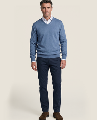 Pullover V-Hals Cotton/Cashmere | Blauw