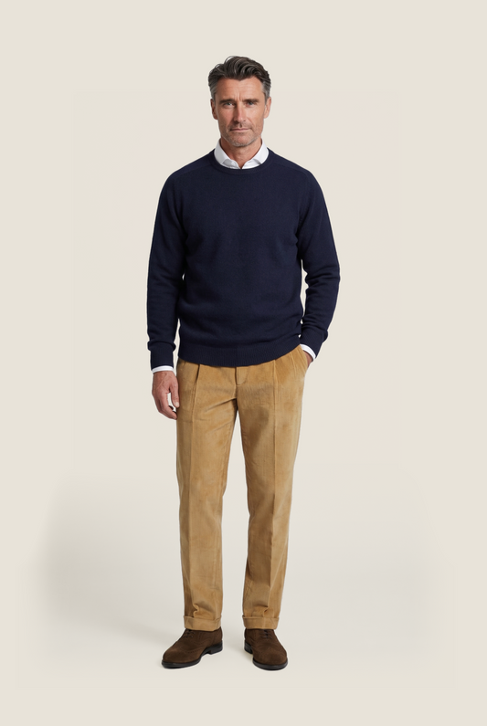 Lamswol Ronde Hals Pullover | Navy