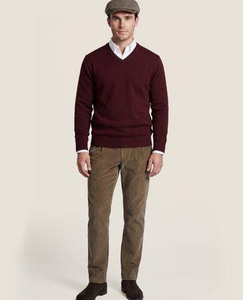 Pullover katoen v-hals | Bordeaux Rood