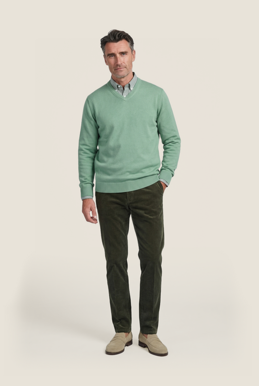 Katoen V-Hals Pullover | Mint Groen