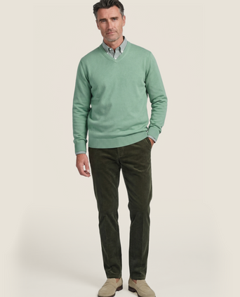 Pullover katoen v-hals | Groen