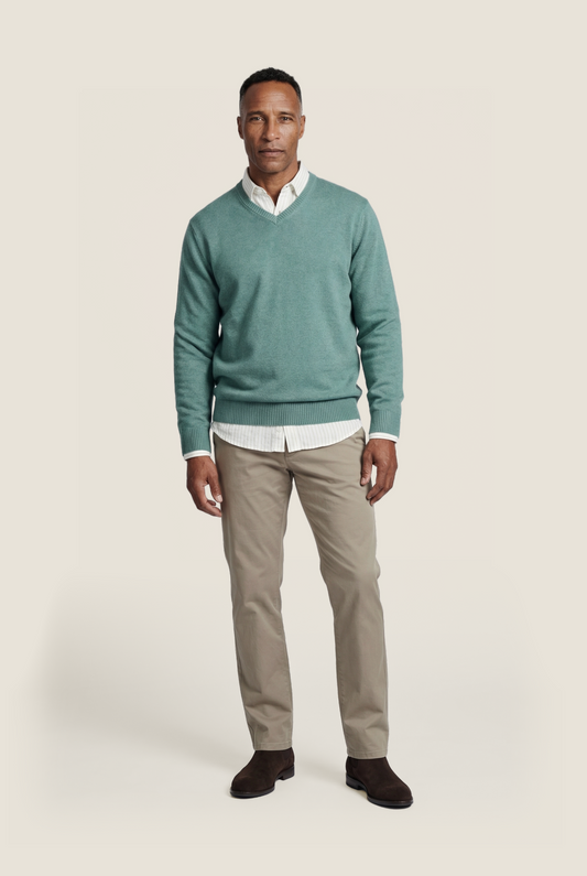 Katoen V-Hals Pullover | Blauw Groen