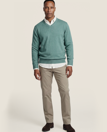 Pullover katoen v-hals | Groen