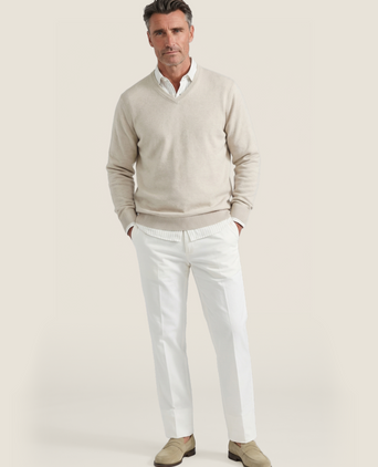 Pullover katoen v-hals | Bruin