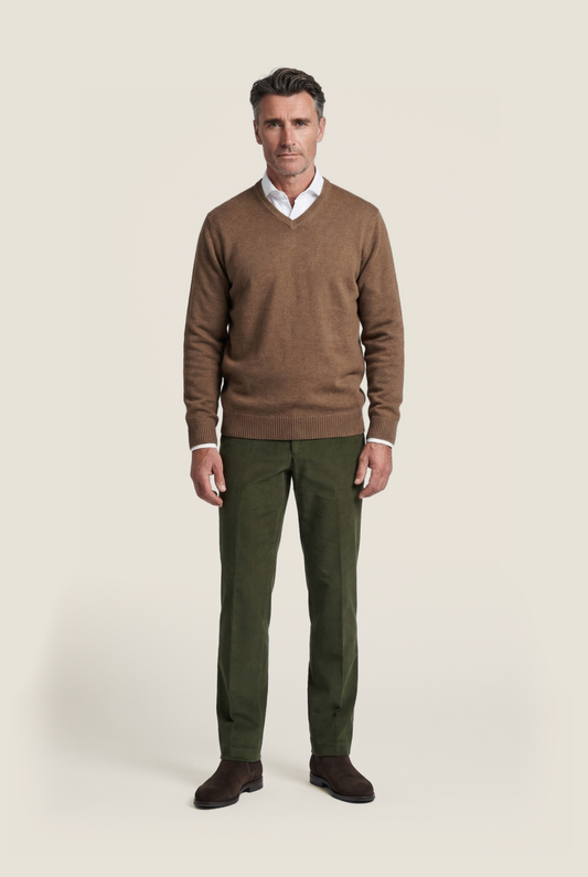 Katoen V-Hals Pullover | Bruin
