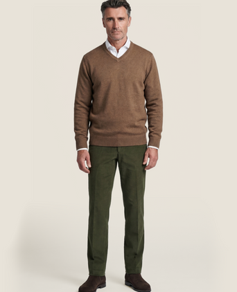 Pullover katoen v-hals | Bruin