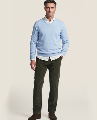 Pullover katoen v-hals | Blauw